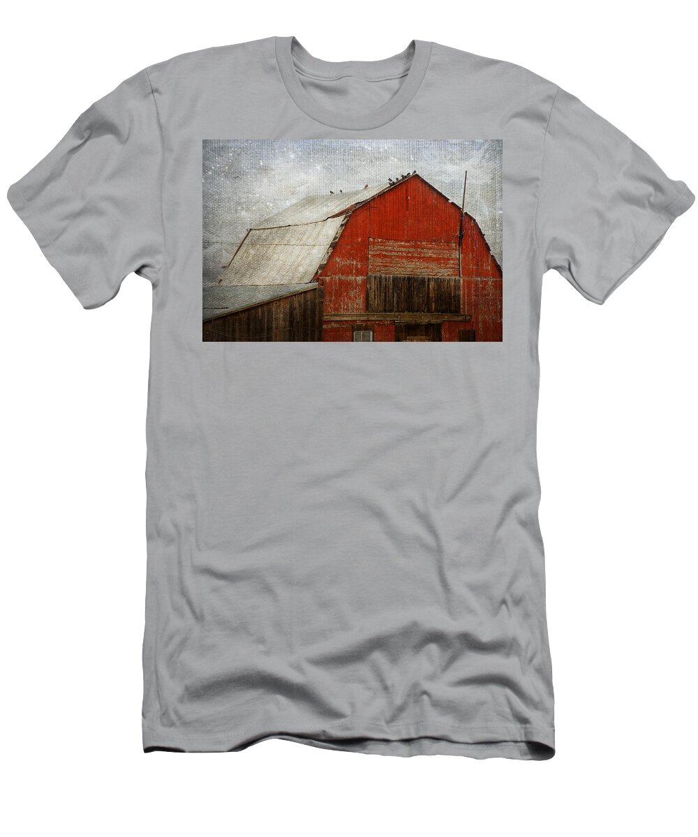 Barn T-Shirt featuring the photograph Red Barn And First Snow by Theresa Tahara