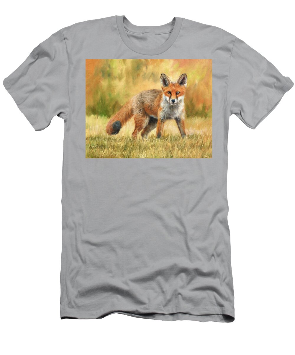 Fox T-Shirt featuring the painting Red Fox by David Stribbling