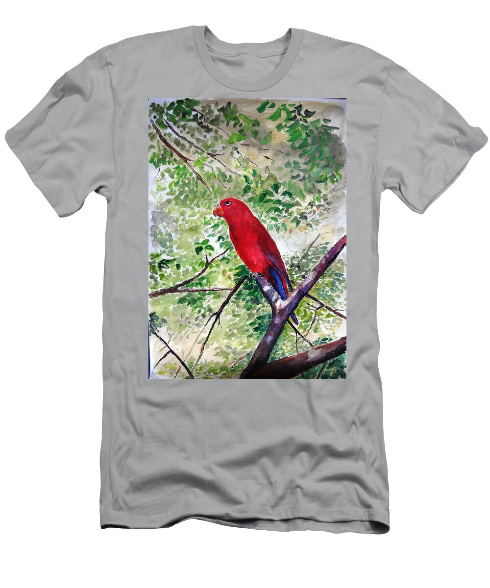 Bird T-Shirt featuring the painting Red Parrot of Papua by Jason Sentuf