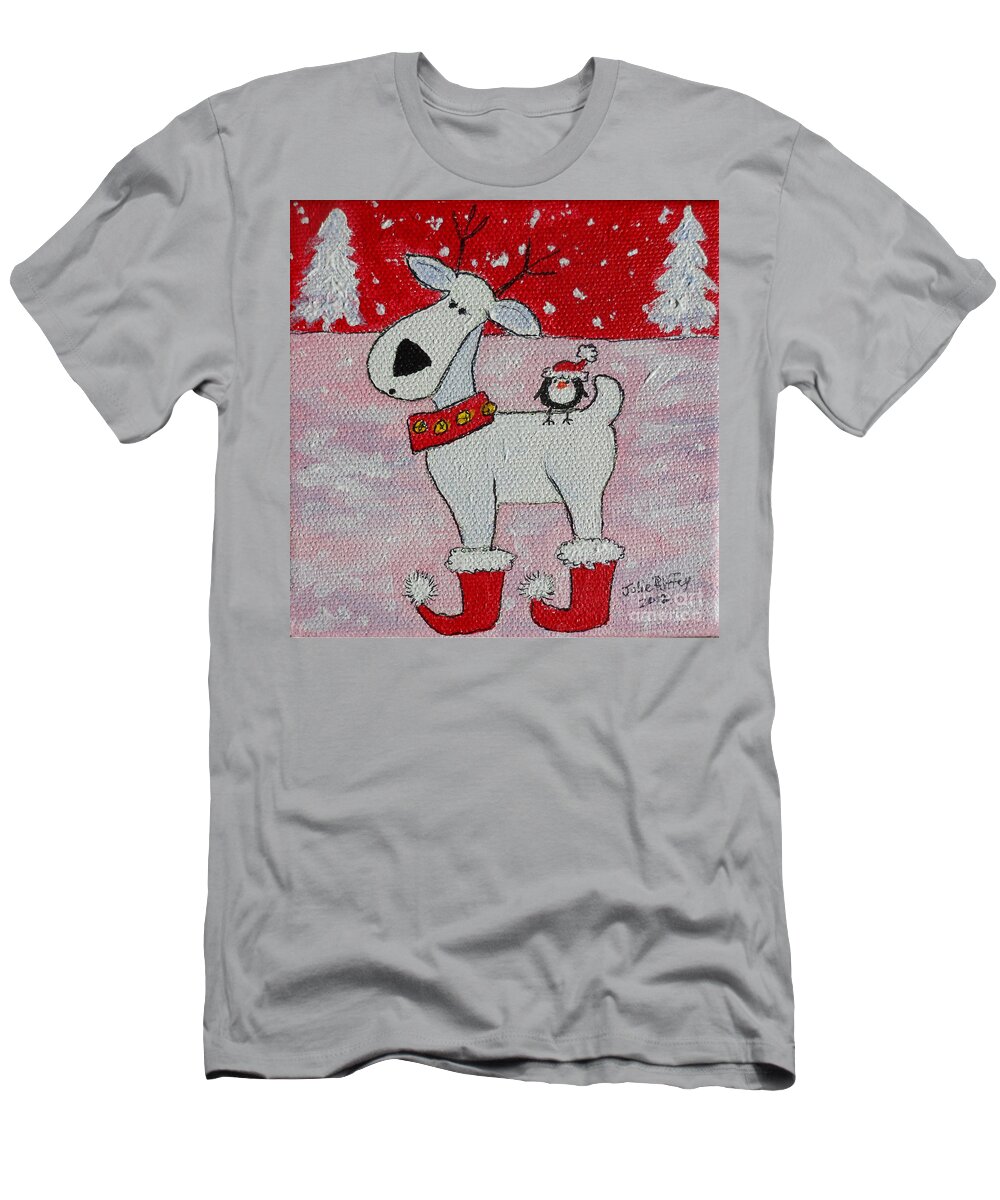 Reindeer T-Shirt featuring the painting Reindeer Booties by Julie Brugh Riffey