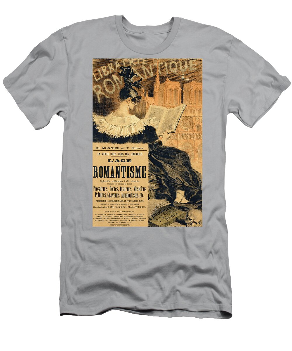 Advert T-Shirt featuring the painting Reproduction of a poster advertising a book entitled The Romantic Age by Eugene Grasset