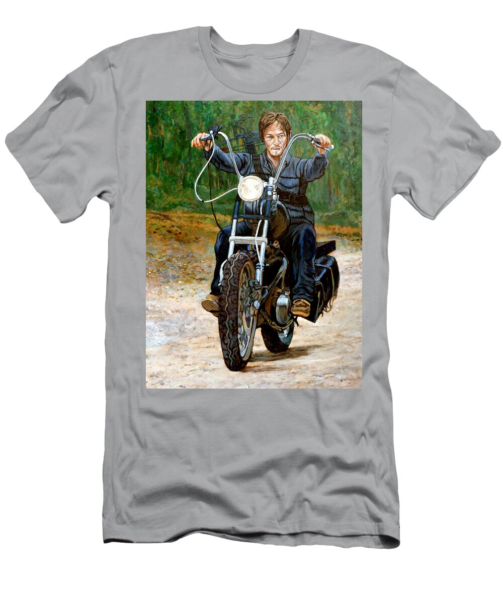 Daryl Dixon T-Shirt featuring the painting Ride Don't Walk by Tom Roderick