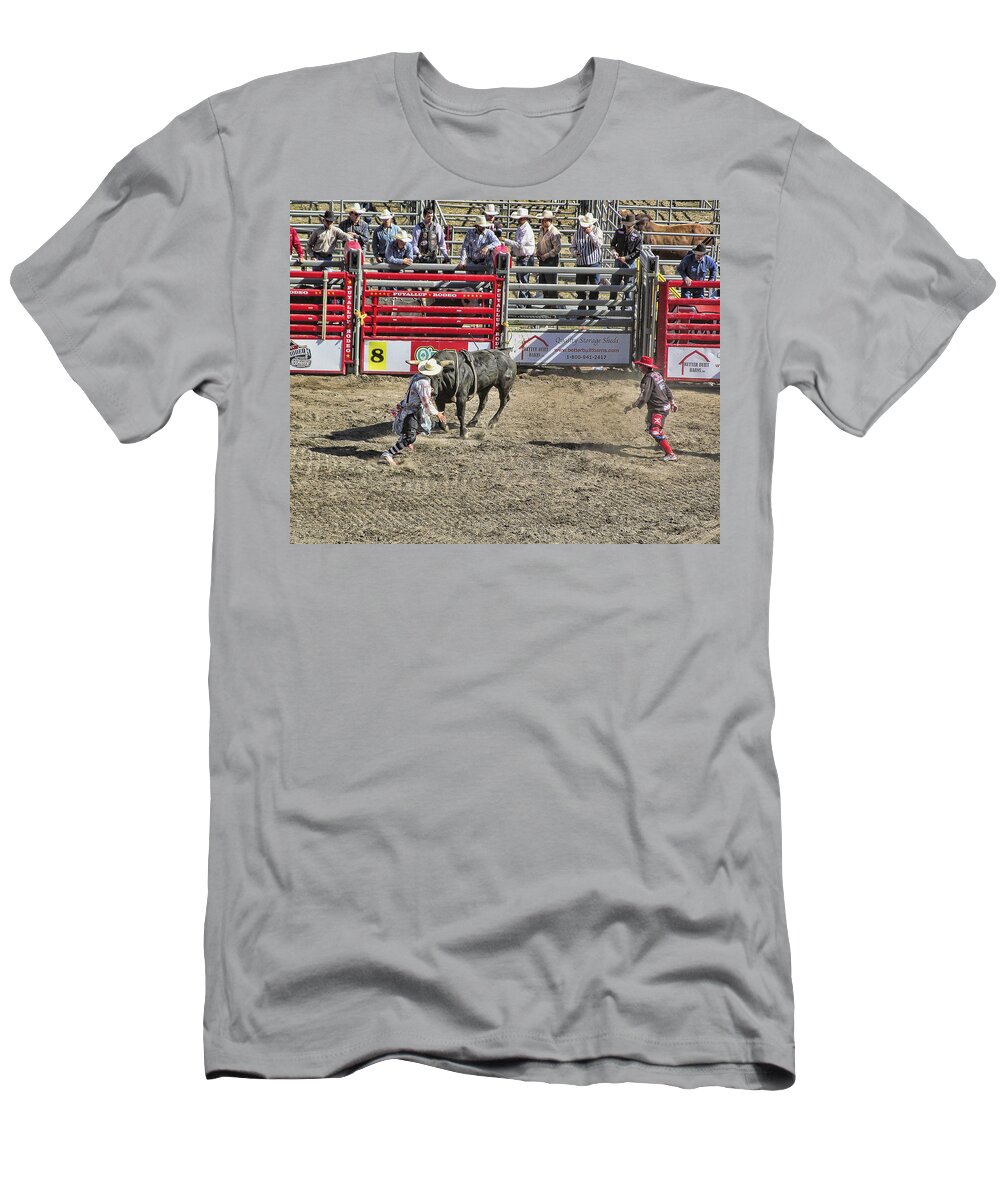 Clowns T-Shirt featuring the photograph Rodeo Clowns at work by Ron Roberts