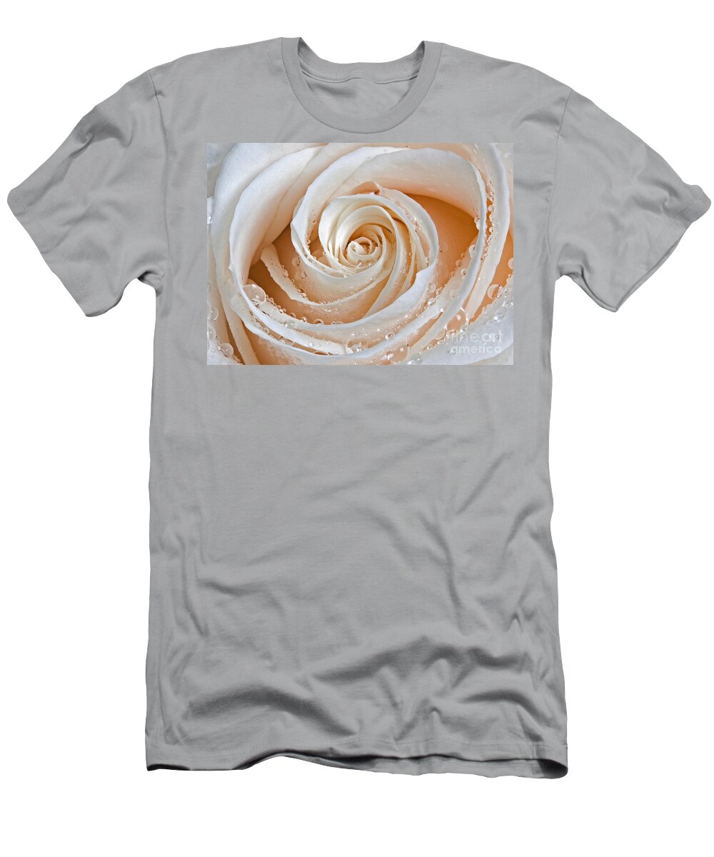 Rose T-Shirt featuring the photograph Rose Swirls and Dew by Susan Candelario