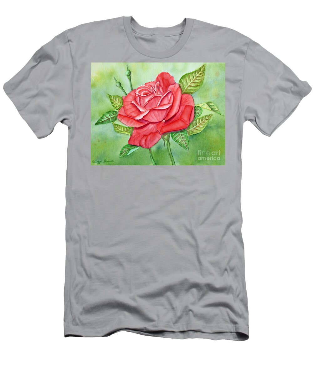 Rose T-Shirt featuring the painting Roses Are Red by Kathryn Duncan