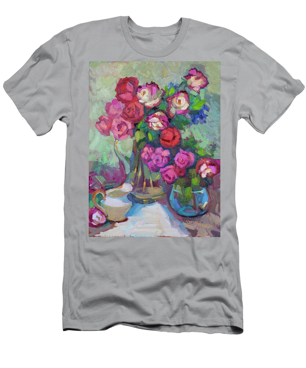 Roses T-Shirt featuring the painting Roses In Two Vases by Diane McClary