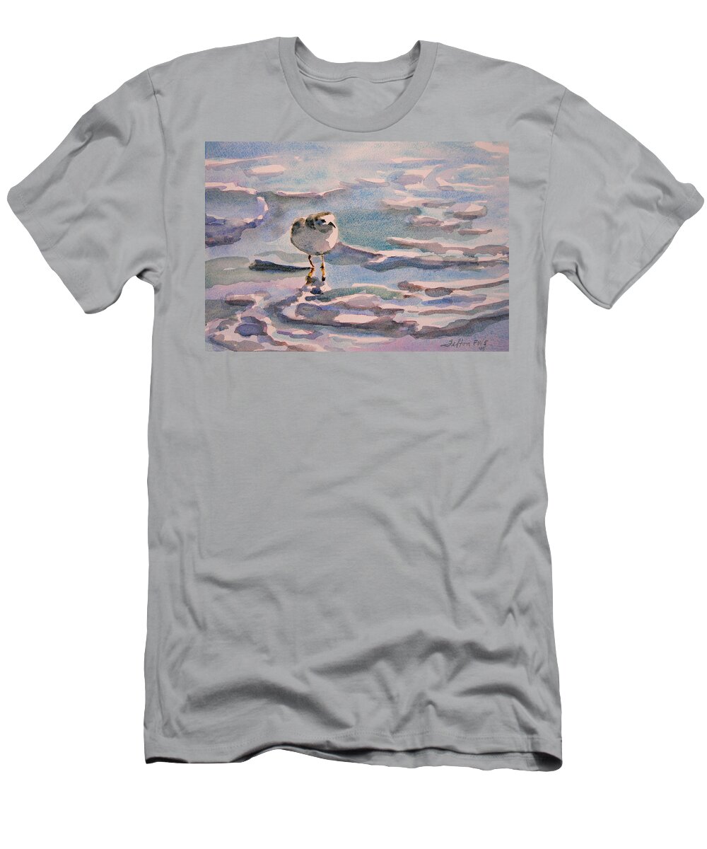 Art T-Shirt featuring the painting Sandpiper and seafoam 3-8-15 by Julianne Felton