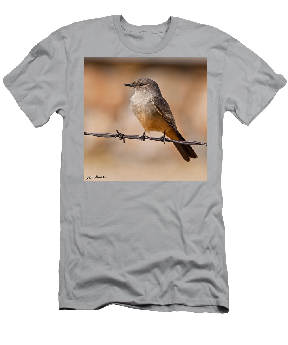 Animal T-Shirt featuring the photograph Say's Phoebe on a Barbed Wire by Jeff Goulden