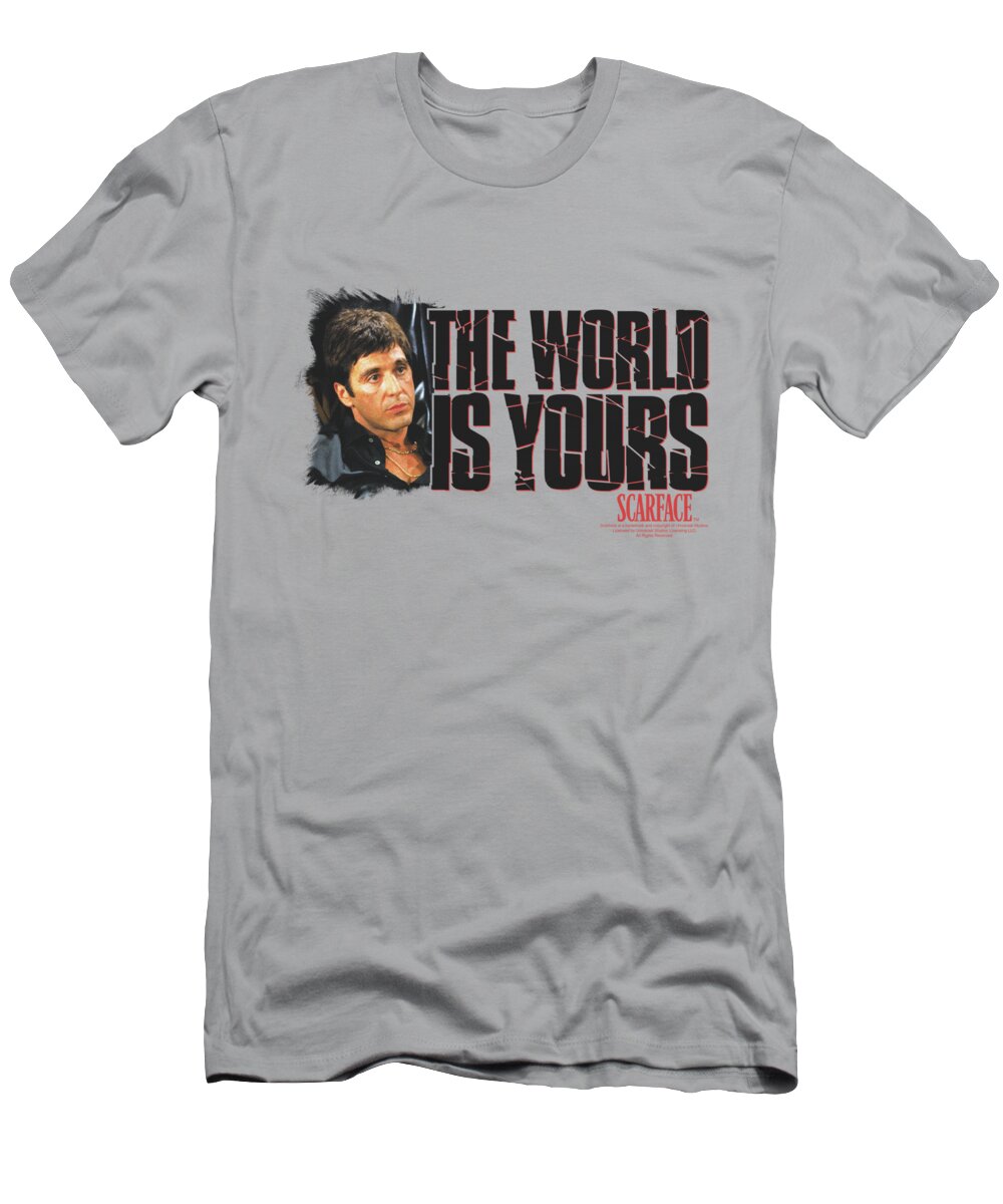 Scareface T-Shirt featuring the digital art Scarface - The World Is Yours by Brand A