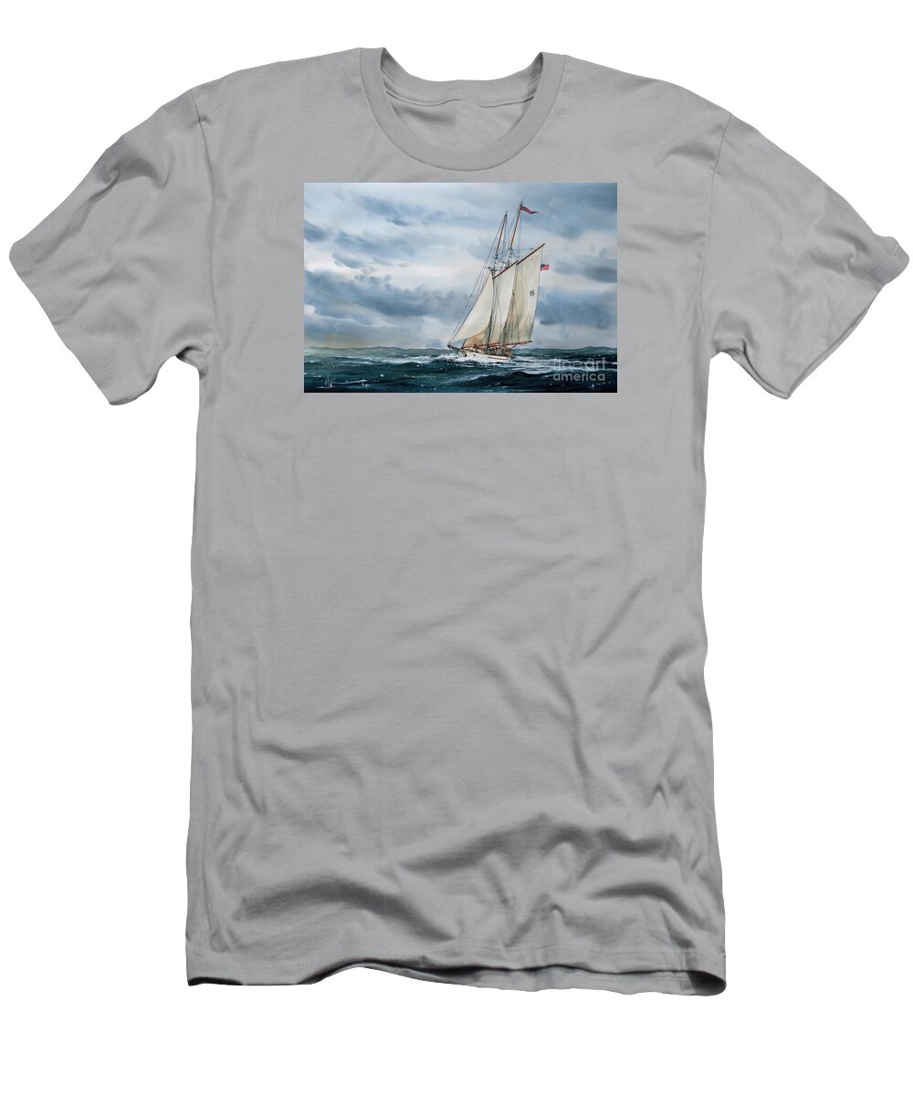 Tall Ship Print T-Shirt featuring the painting Schooner Adventuress by James Williamson