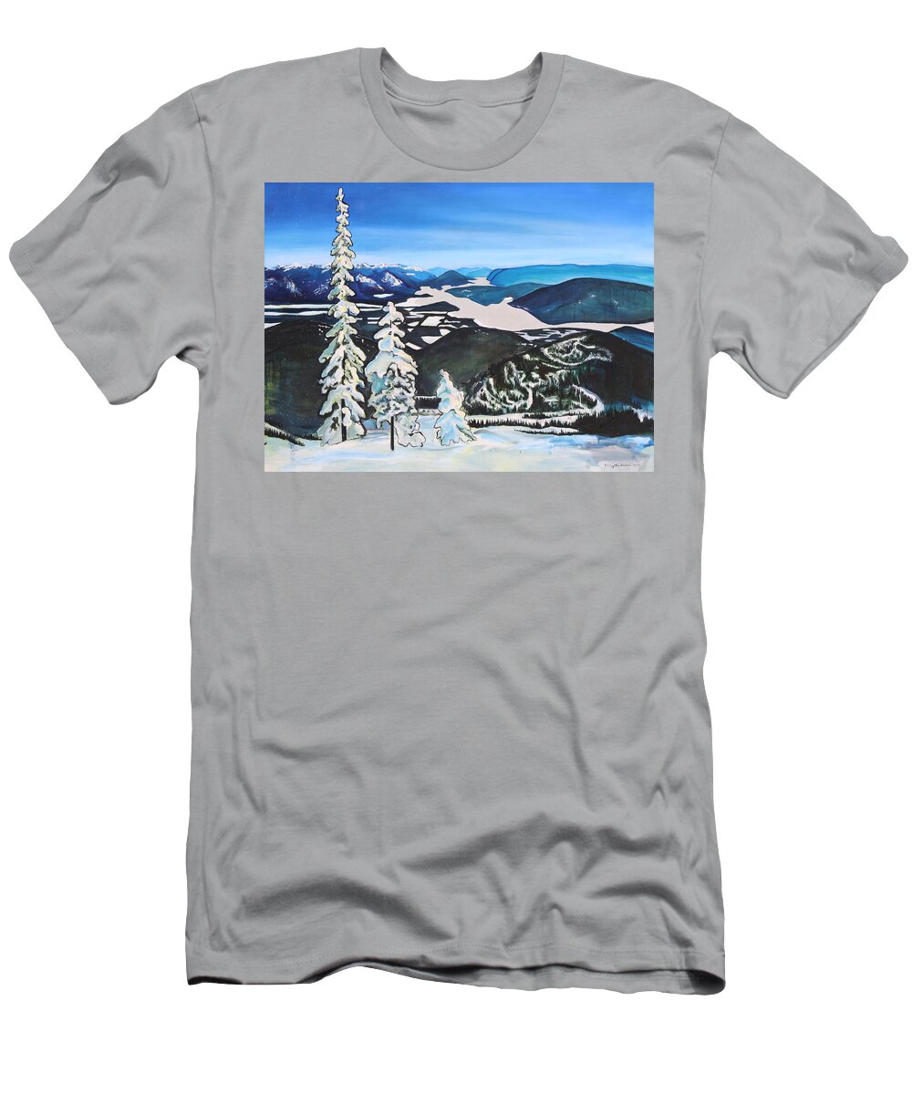 Skiing T-Shirt featuring the painting Schweitzer View by Whitney Palmer