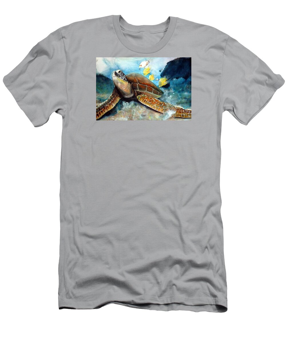 Sea Turtle T-Shirt featuring the painting Sea Turtle I by Bernadette Krupa