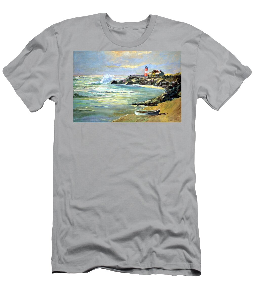 Seascape T-Shirt featuring the painting Seascape Lighthouse by Mary Krupa by Bernadette Krupa