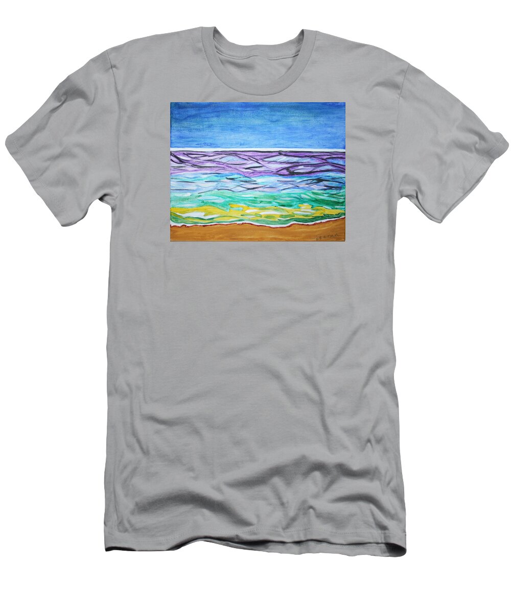 Seashore Blue Sky T-Shirt featuring the painting Seashore Blue Sky by Stormm Bradshaw