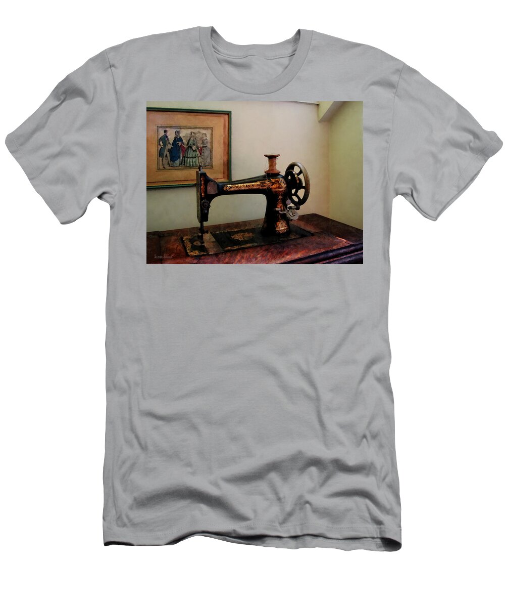 Sewing Machine T-Shirt featuring the photograph Sewing Machine and Lithograph by Susan Savad