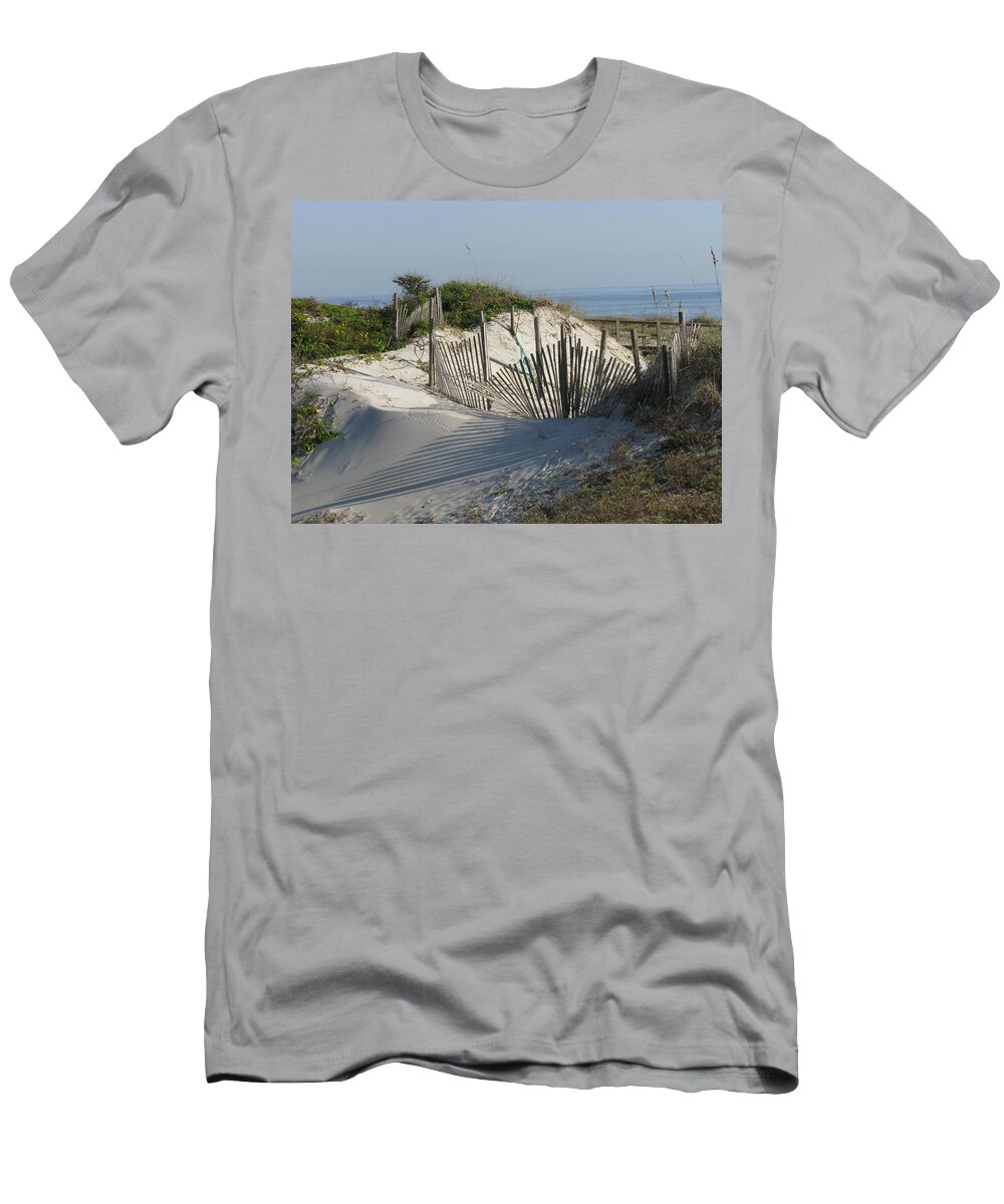 Beach T-Shirt featuring the photograph Shadow Fence by Ellen Meakin