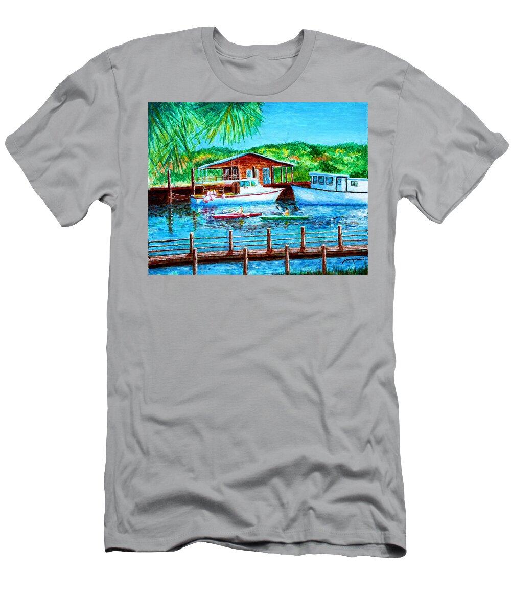 Boats T-Shirt featuring the painting Shem Creek by Jan Marvin by Jan Marvin
