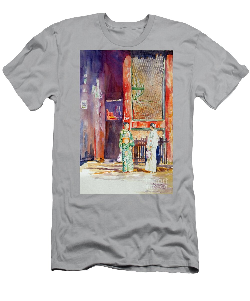 Japanese T-Shirt featuring the painting Shopping by Mary Haley-Rocks