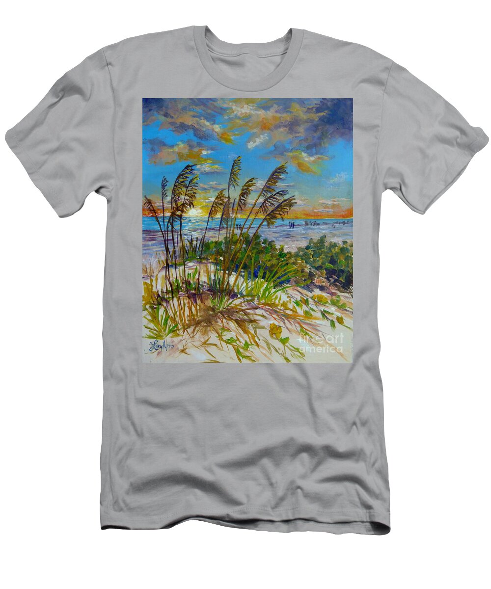 Siesta Key Beach T-Shirt featuring the painting Siesta Beach Sunset Dunes by Lou Ann Bagnall