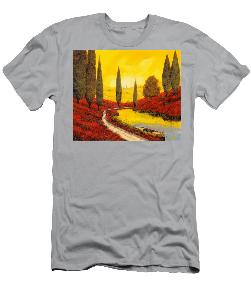 Sunset T-Shirt featuring the painting Silenzio Tra I Cipressi by Guido Borelli