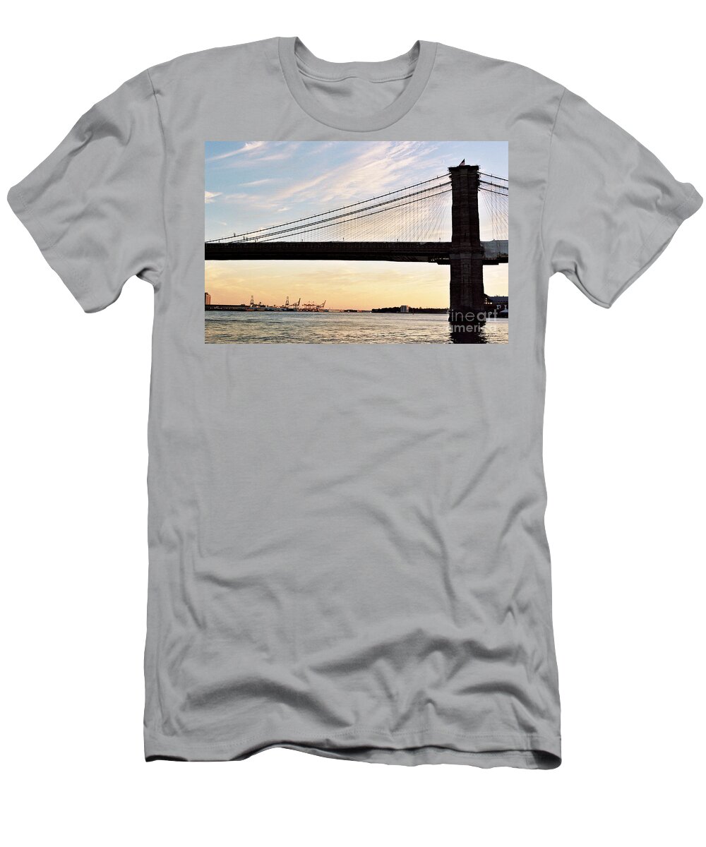 Afternoon T-Shirt featuring the photograph Silhouette of the Brooklyn Bridge in the Evening by Jannis Werner