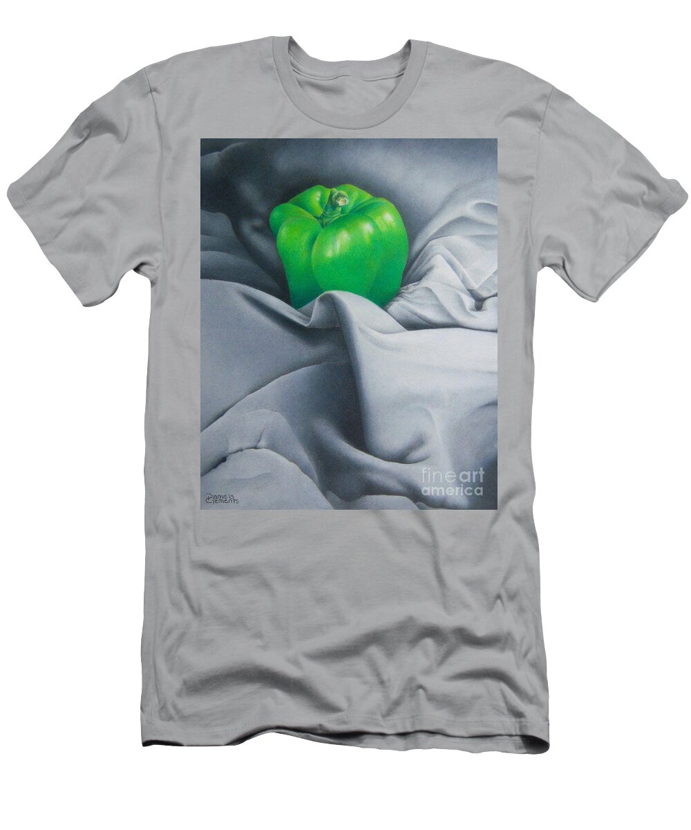 Colored Pencil T-Shirt featuring the drawing Simply Green by Pamela Clements