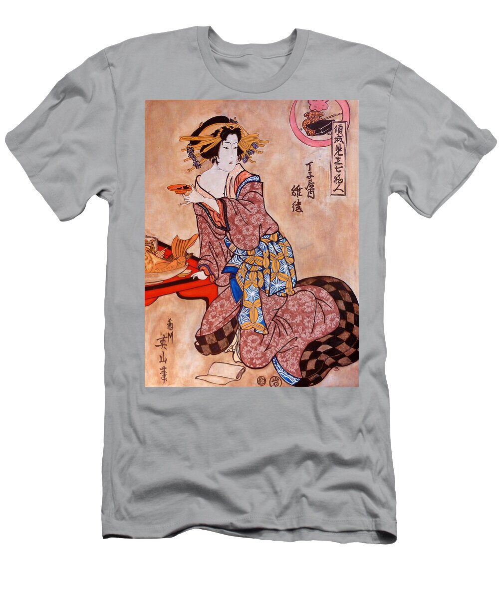 Sipping Sondra T-Shirt featuring the painting Sipping Sondra by Tom Roderick