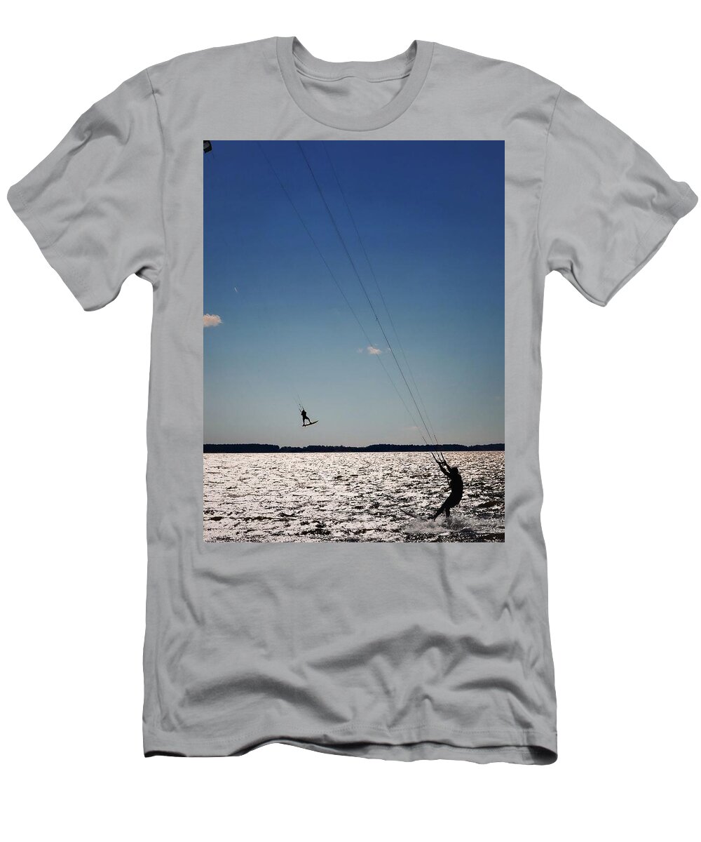 Kiteboarding T-Shirt featuring the photograph Sky Jockey by Robert McCubbin