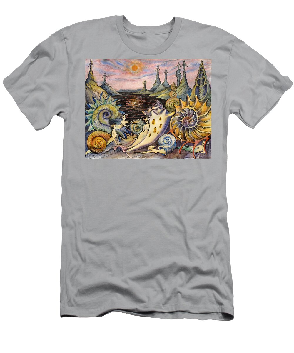 Fantasy T-Shirt featuring the painting Snail City by Valentina Plishchina