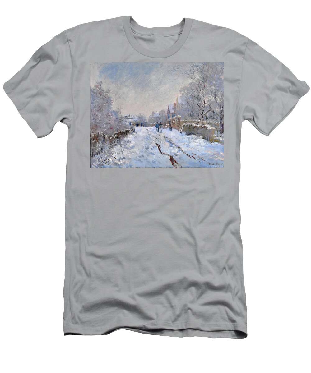 Claude Monet T-Shirt featuring the painting Snow Scene at Argenteuil by Claude Monet