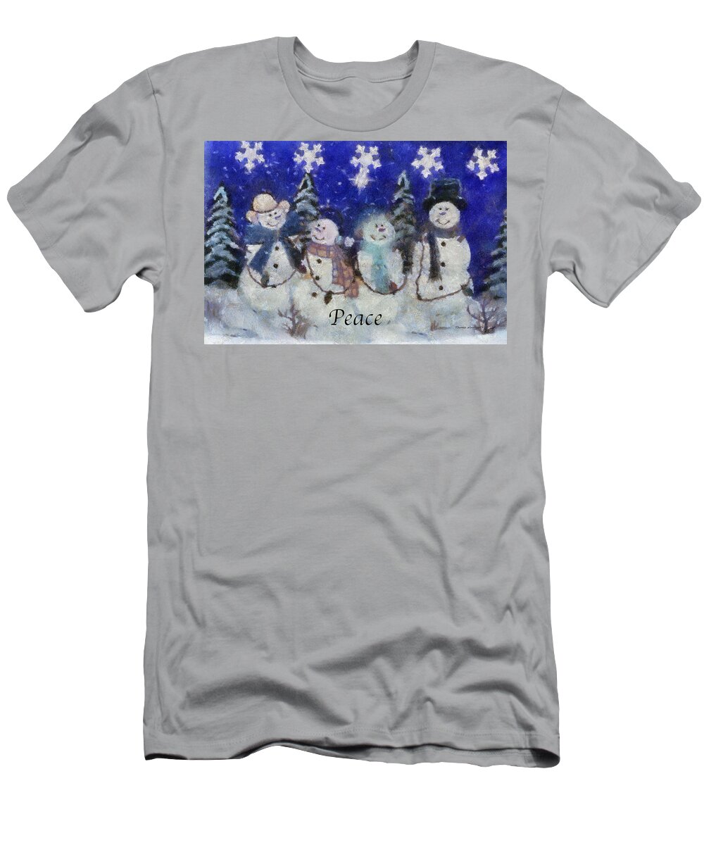 Winter T-Shirt featuring the photograph Snowmen Peace Photo Art by Thomas Woolworth