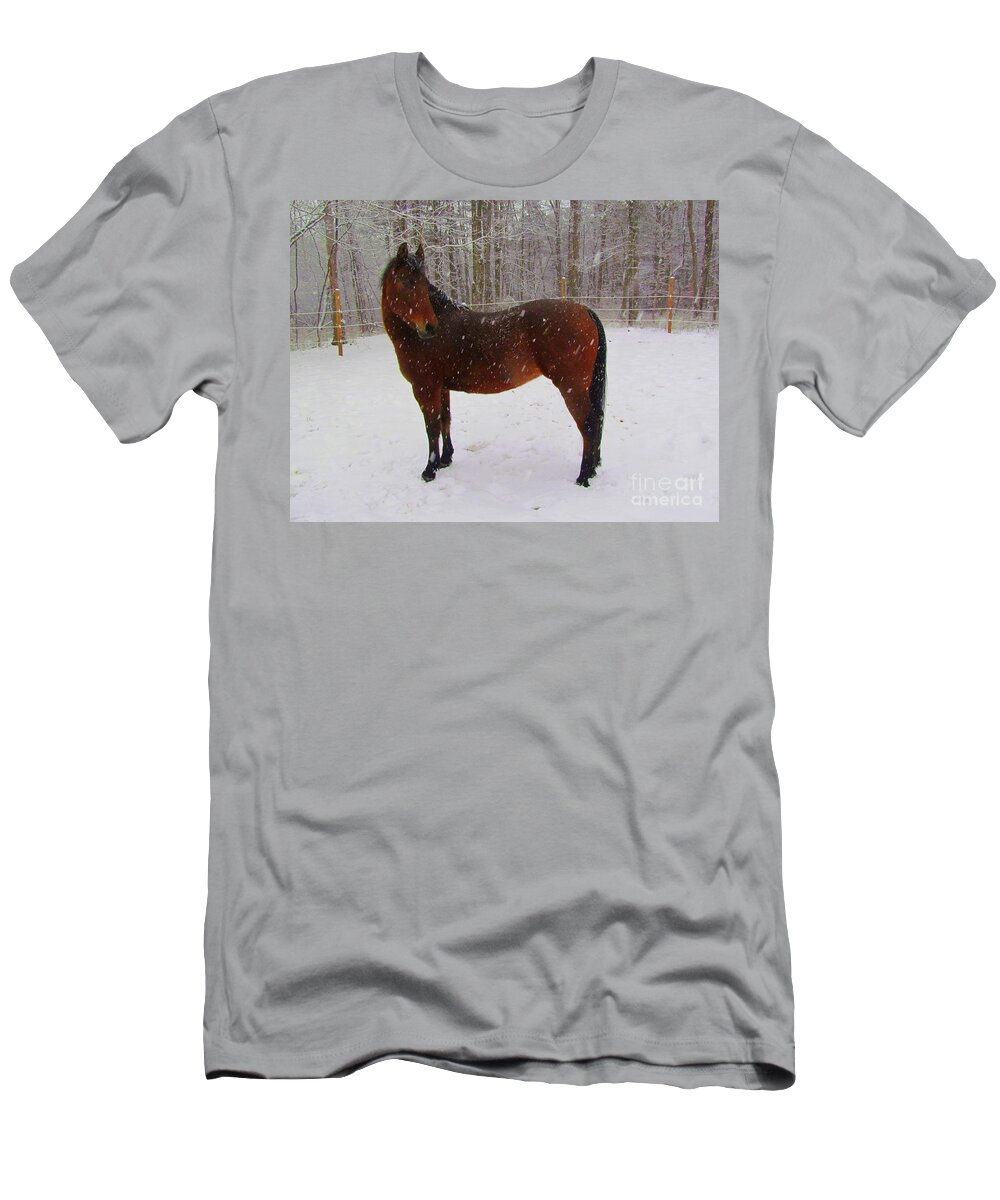 Horse T-Shirt featuring the photograph Snowy Day by Elizabeth Dow