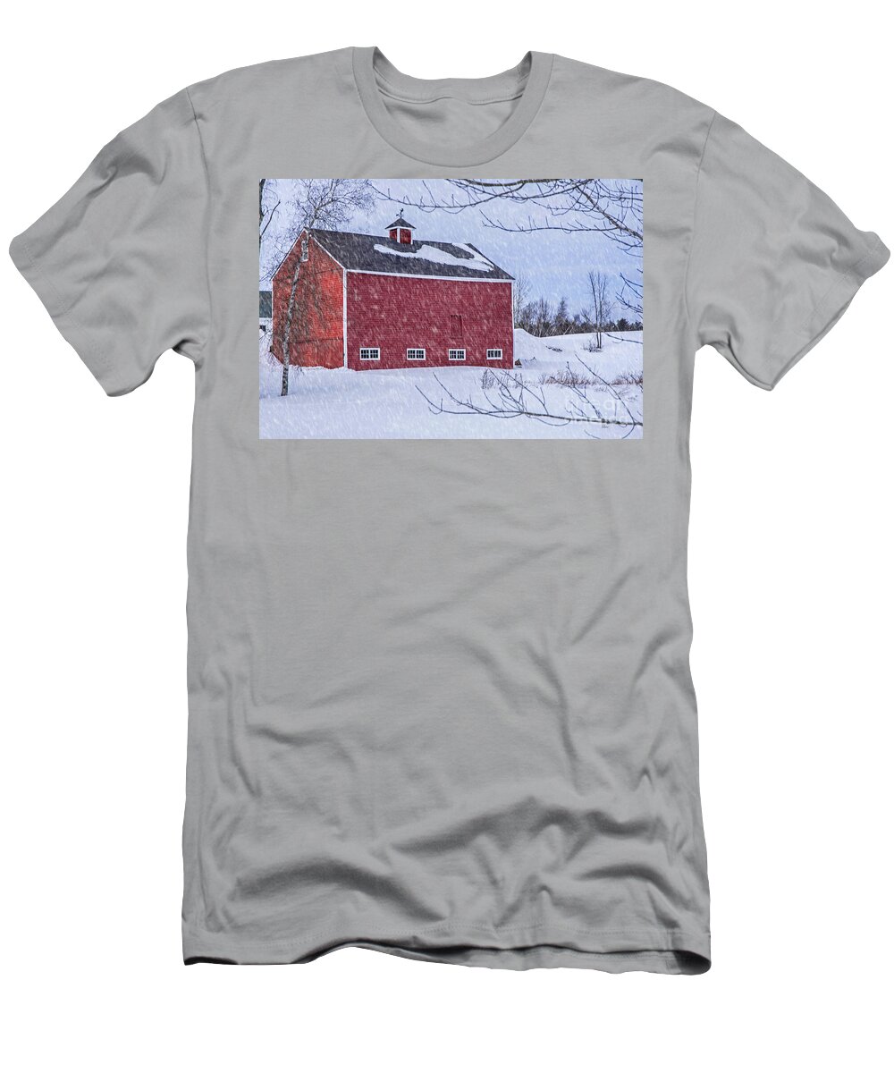 Maine T-Shirt featuring the photograph Snowy Red Barn by Alana Ranney