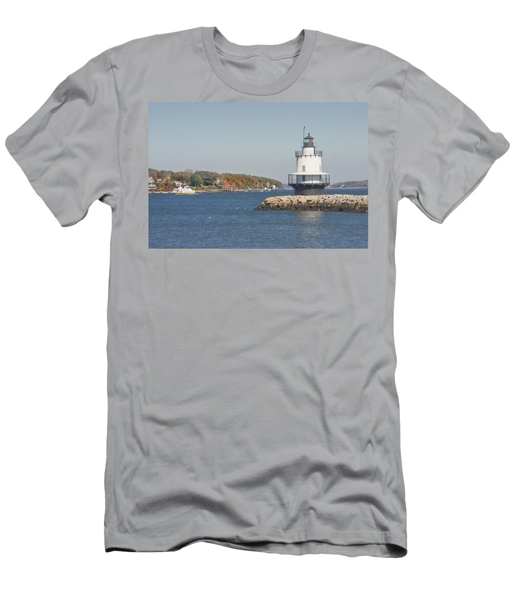 Maine Lighthouses T-Shirt featuring the photograph Spring Point Ledge Lighthouse on the Maine Coast by Keith Webber Jr
