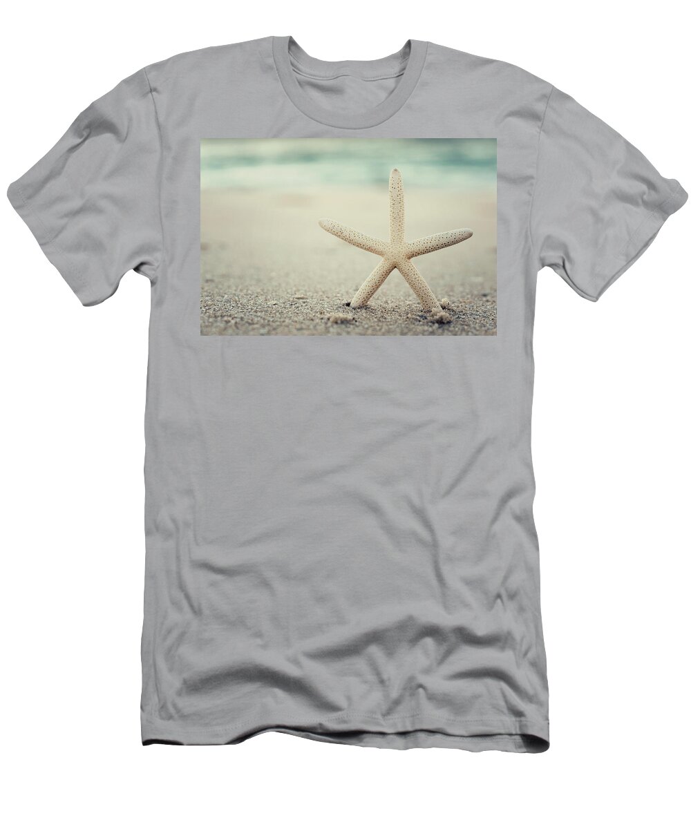 Starfish On Beach Vintage Seaside New Jersey T-Shirt featuring the photograph Starfish on Beach Vintage Seaside New Jersey by Terry DeLuco