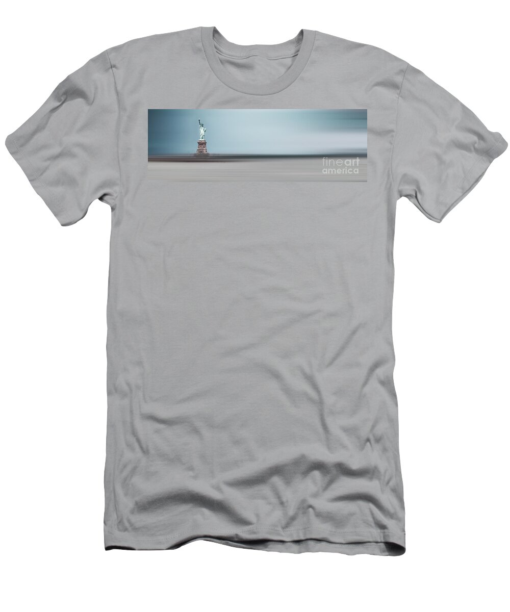 Nyc T-Shirt featuring the photograph Statue of Liberty - blue by Hannes Cmarits