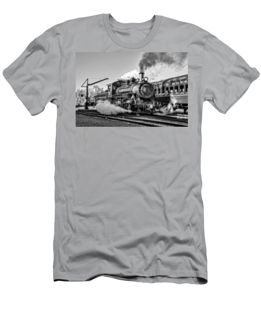 Train T-Shirt featuring the photograph Steam Train No. 40 BW by Susan Candelario