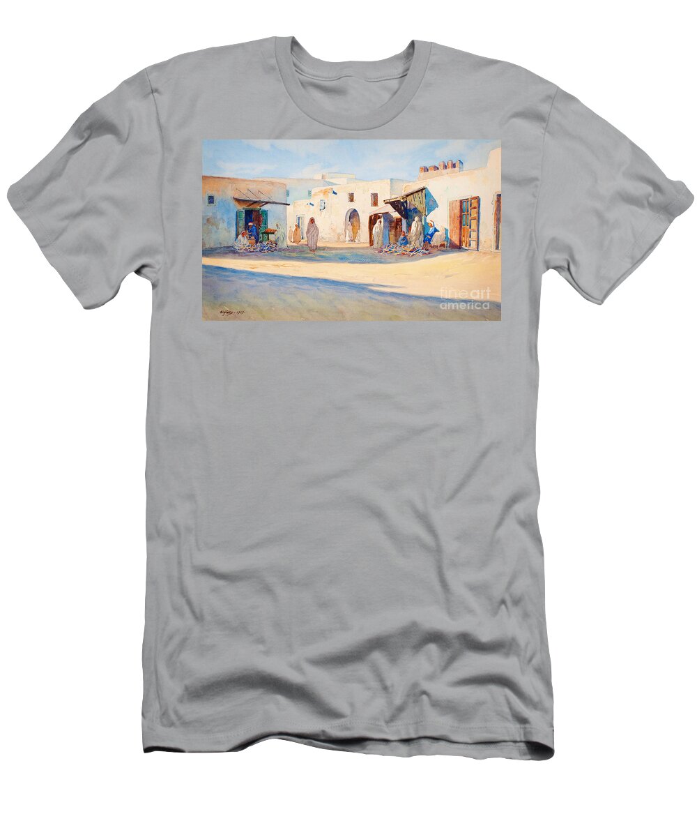 Looking T-Shirt featuring the painting Street scene from Tunisia. by Celestial Images