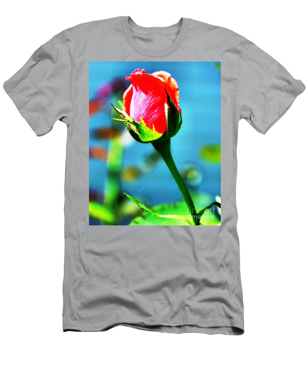 Single Rose T-Shirt featuring the photograph Sunlite Rose Bud by Judy Palkimas