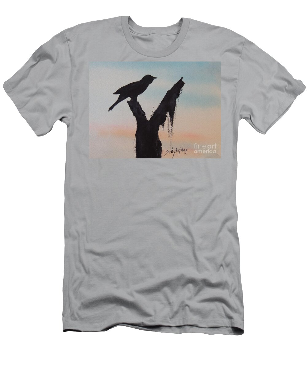 Watercolor Realistic Bird Sunrise T-Shirt featuring the painting Sunrise Singer by Sandy Brindle