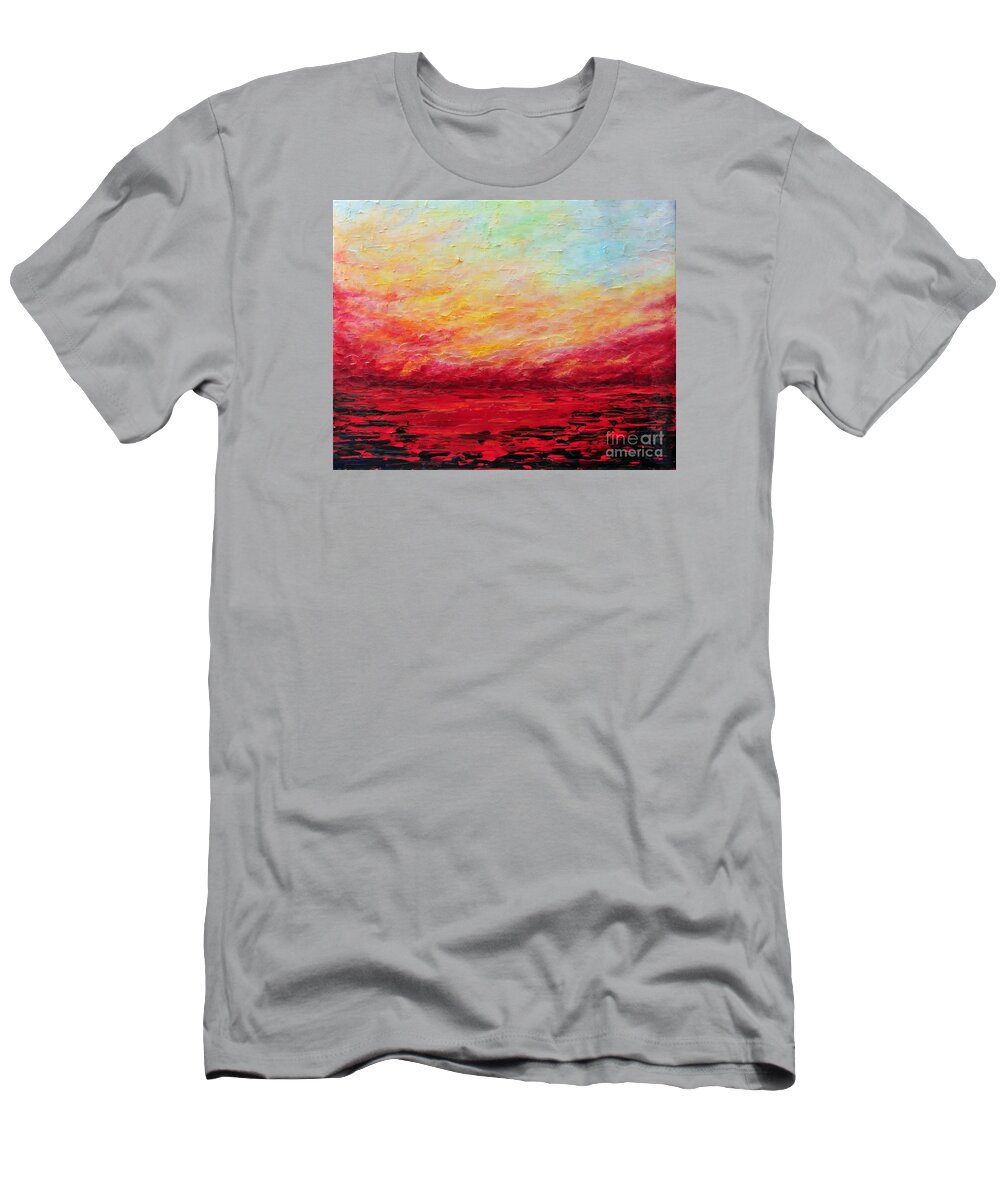 Abstract T-Shirt featuring the painting Sunset Fiery by Teresa Wegrzyn
