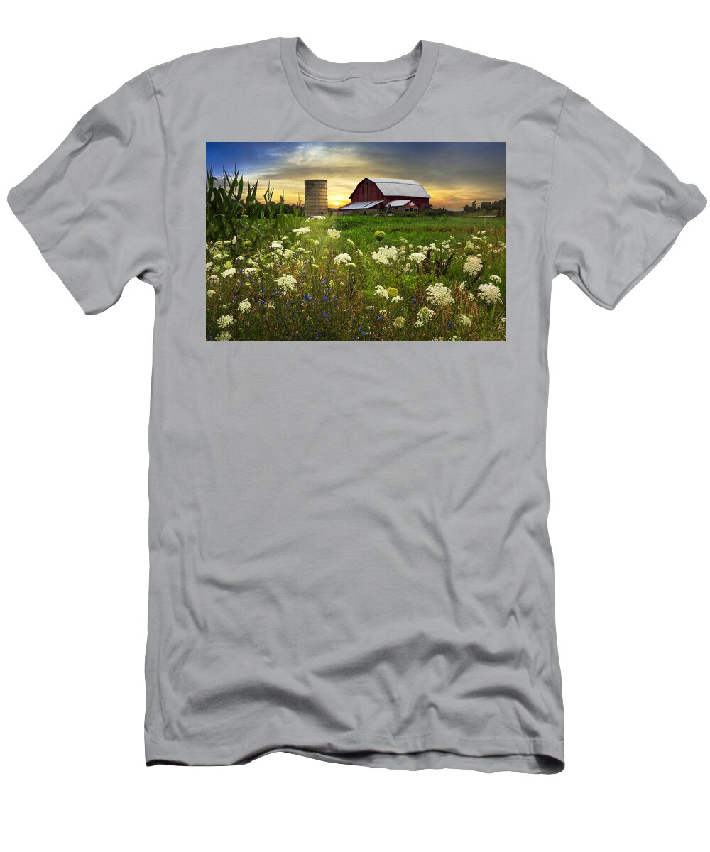 Barn T-Shirt featuring the photograph Sunset Lace Pastures by Debra and Dave Vanderlaan