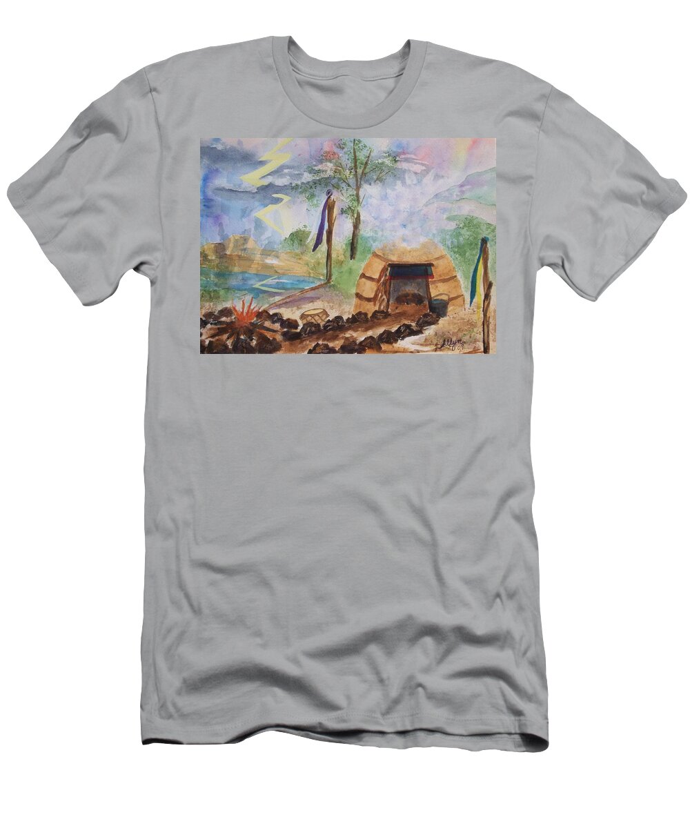 Sweat Lodge T-Shirt featuring the painting Sweat Lodge by Ellen Levinson
