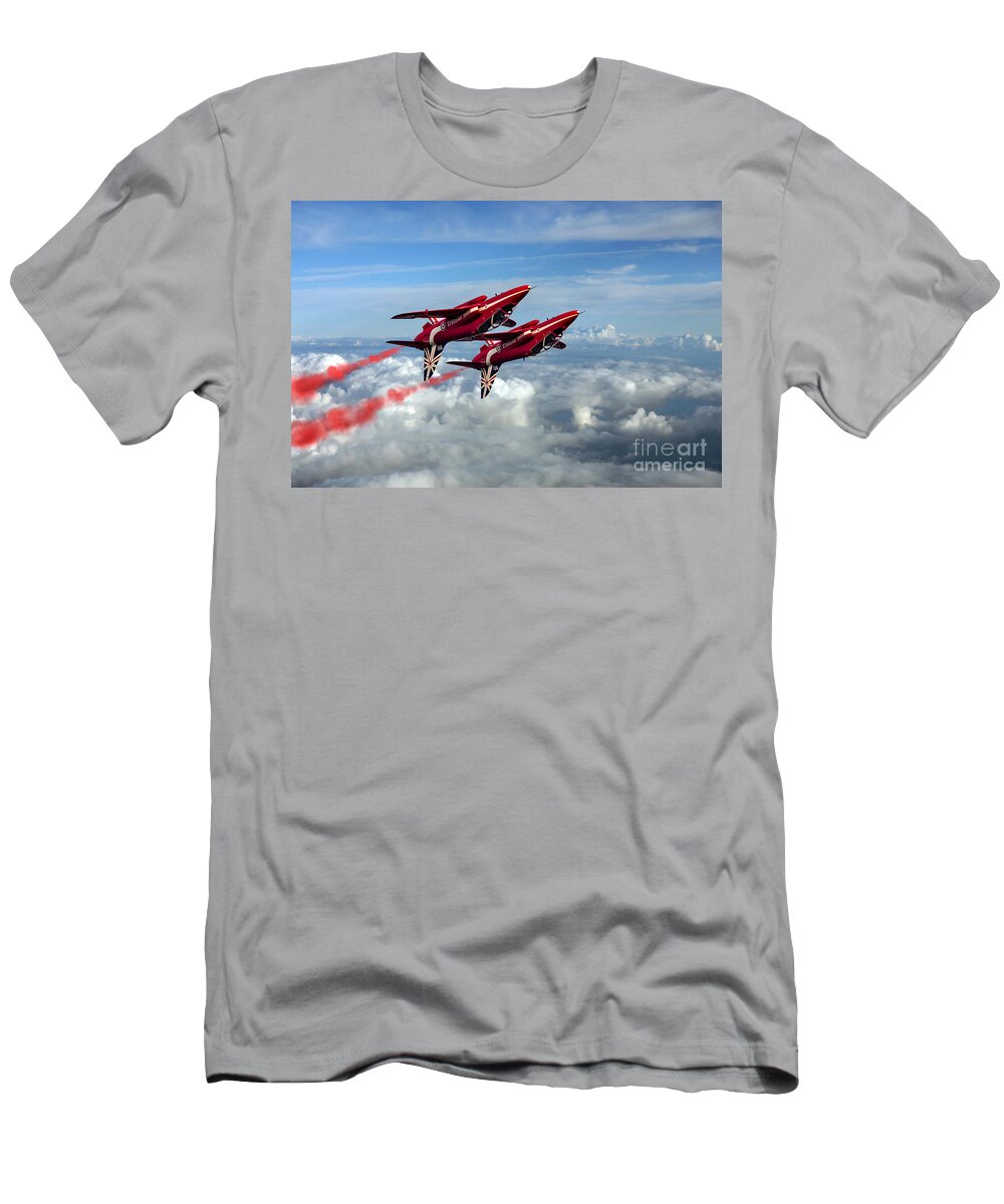 Red Arrows T-Shirt featuring the digital art Synchro Pair by Airpower Art