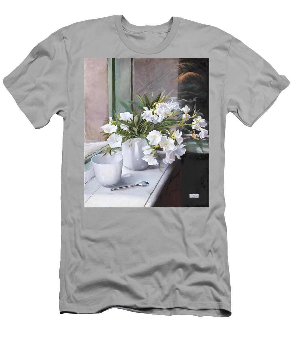 Still Life T-Shirt featuring the painting Tazza E Oleandro by Danka Weitzen