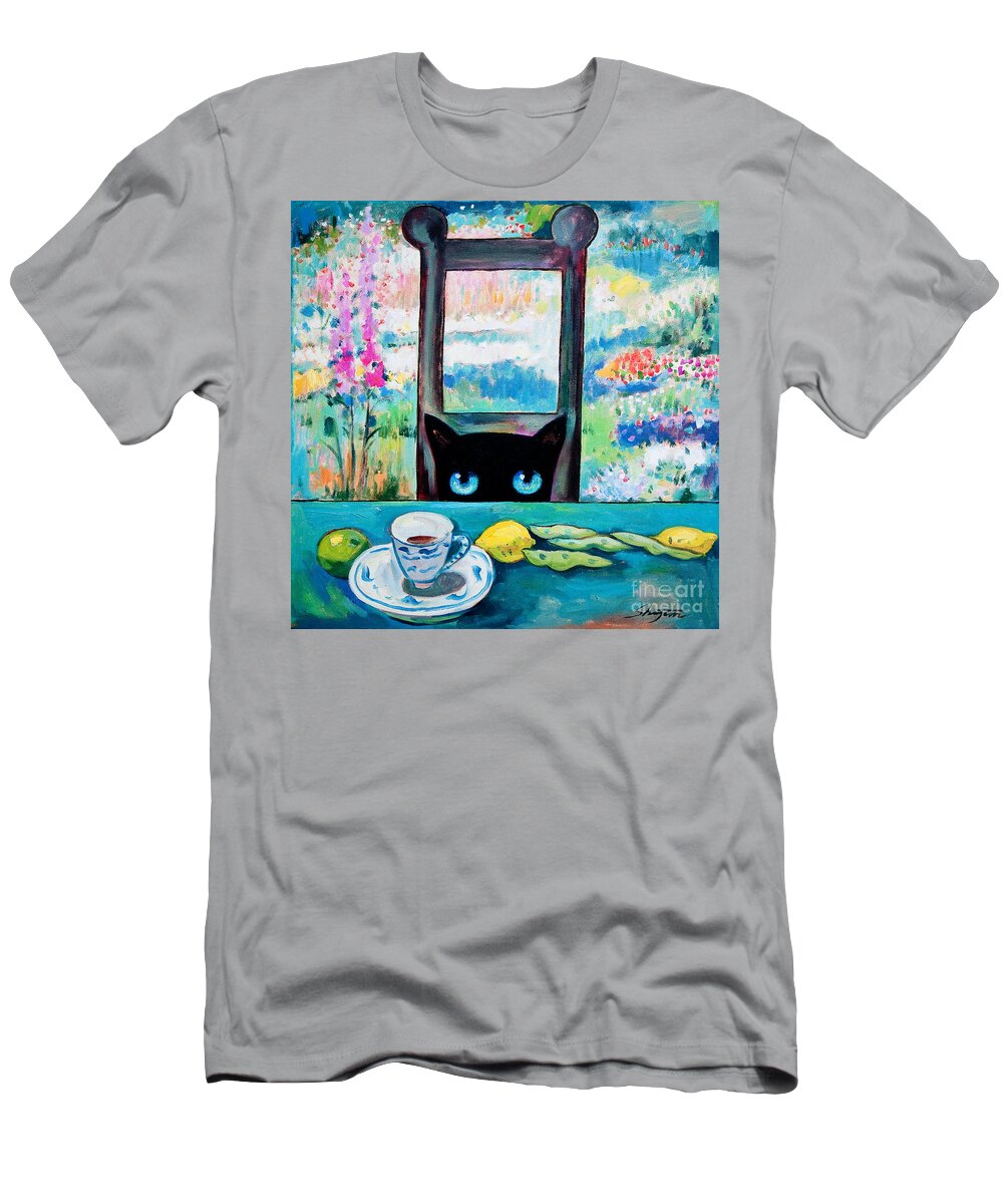 Cat T-Shirt featuring the painting Tea Time Kitty by Shijun Munns