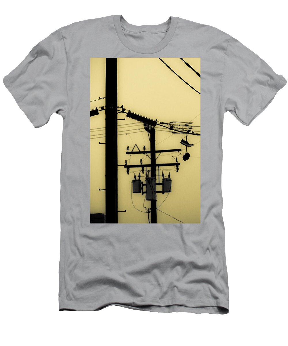 Telephone Pole T-Shirt featuring the photograph Telephone Pole and Sneakers 5 by Scott Campbell