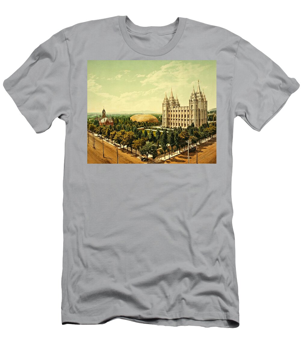 Temple Square Church T-Shirt featuring the photograph Temple Square Church Salt Lake City 1899 by Movie Poster Prints