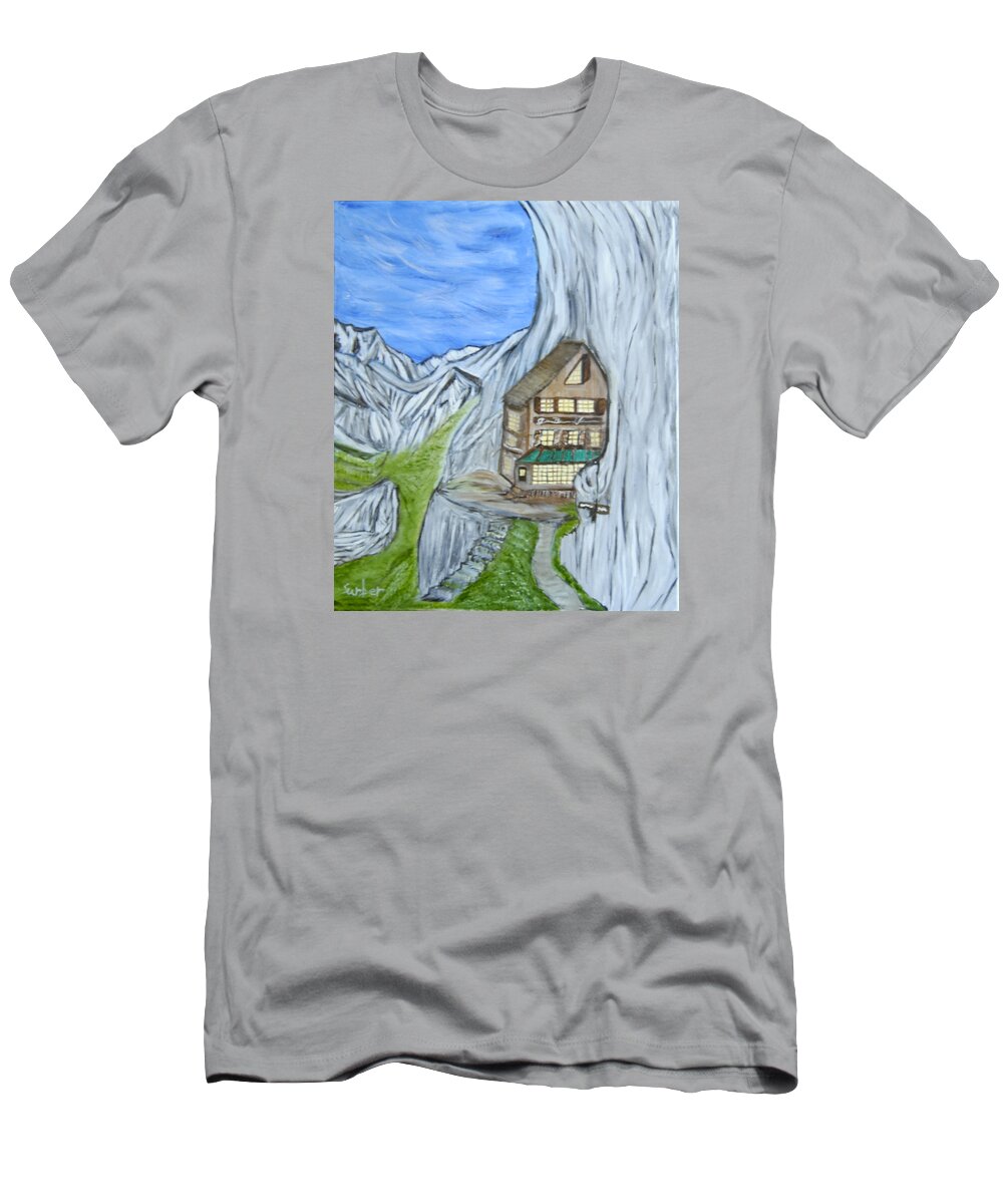 Mountains T-Shirt featuring the painting The Alps - Ebenalp Switzerland by Suzanne Surber