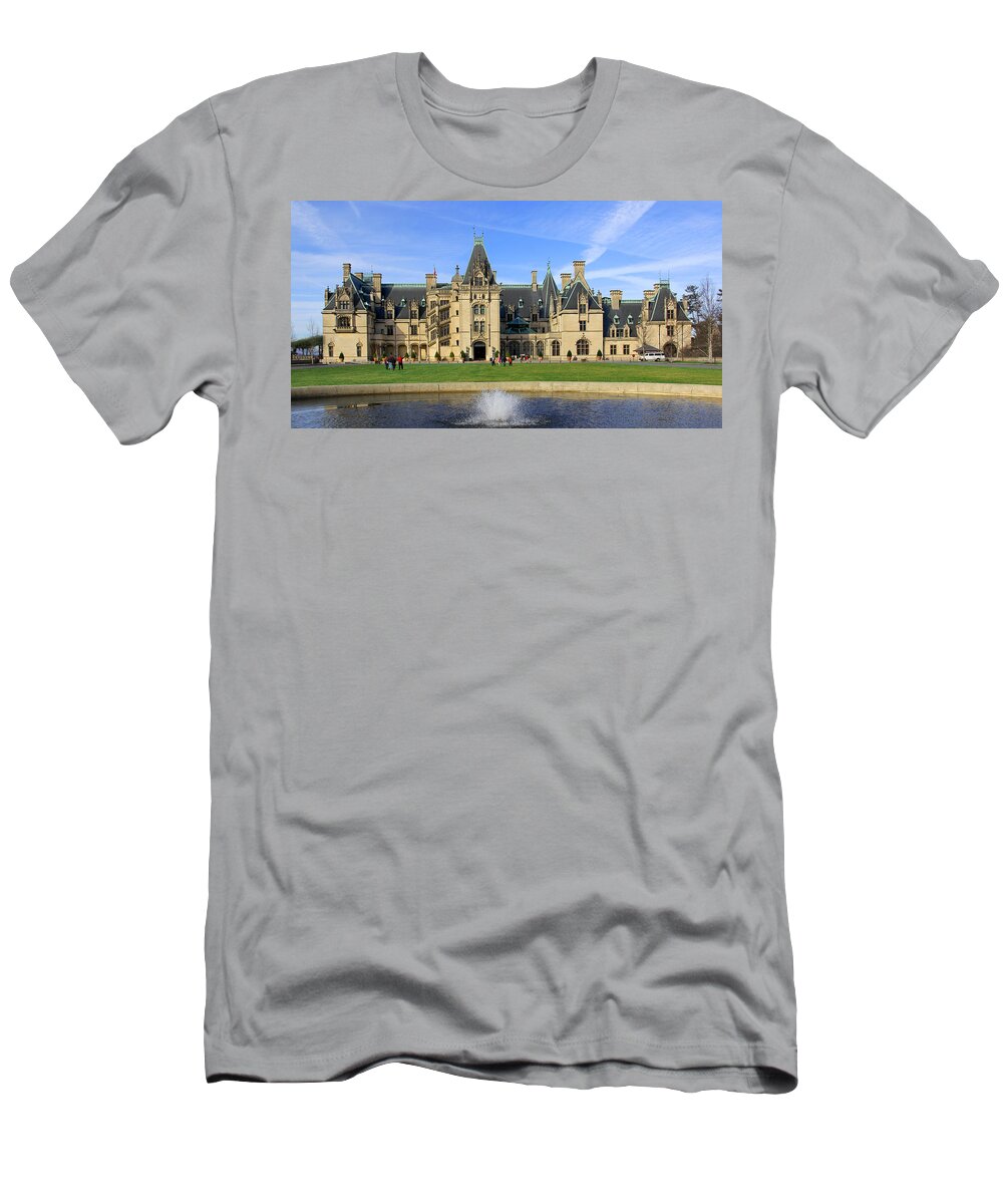 The Biltmore House T-Shirt featuring the photograph The Biltmore Estate - Asheville North Carolina by Mike McGlothlen